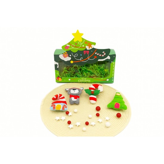 Χριστουγεννιάτικο κουτί δέντρο με τέσσερα στολίδια